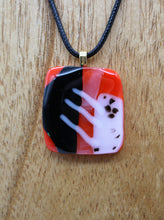 Load image into Gallery viewer, Jewelry - Small Square Abstract Red Opaque glass with black and white pieces embedded in glass pendant
