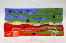 Load image into Gallery viewer, Oblong Small Abstract serving or decorative Plate - Colors are Blue, Green, Red and white

