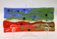 Load image into Gallery viewer, Oblong Small Abstract serving or decorative Plate - Colors are Blue, Green, Red and white
