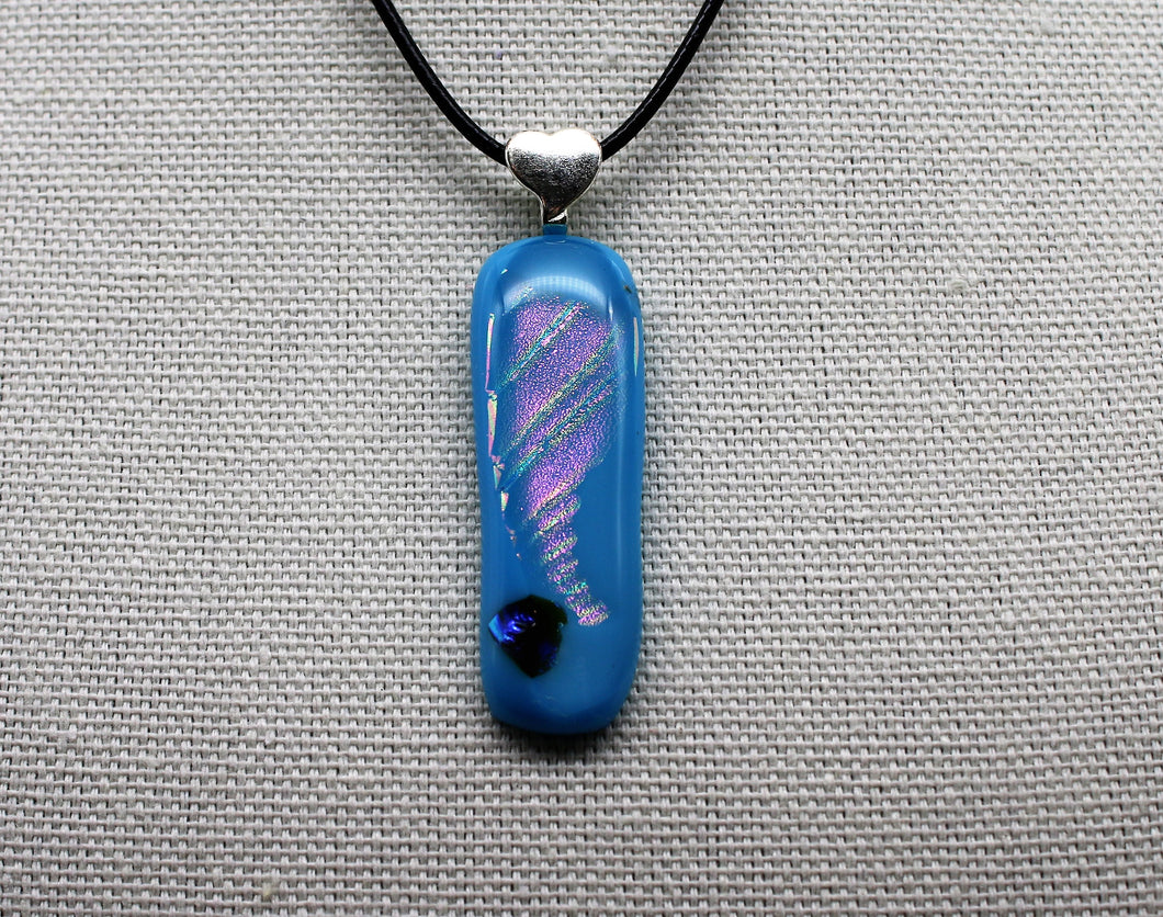 Jewelry- Small Oblong Light blue with Pink Dichroic Strip down Middle