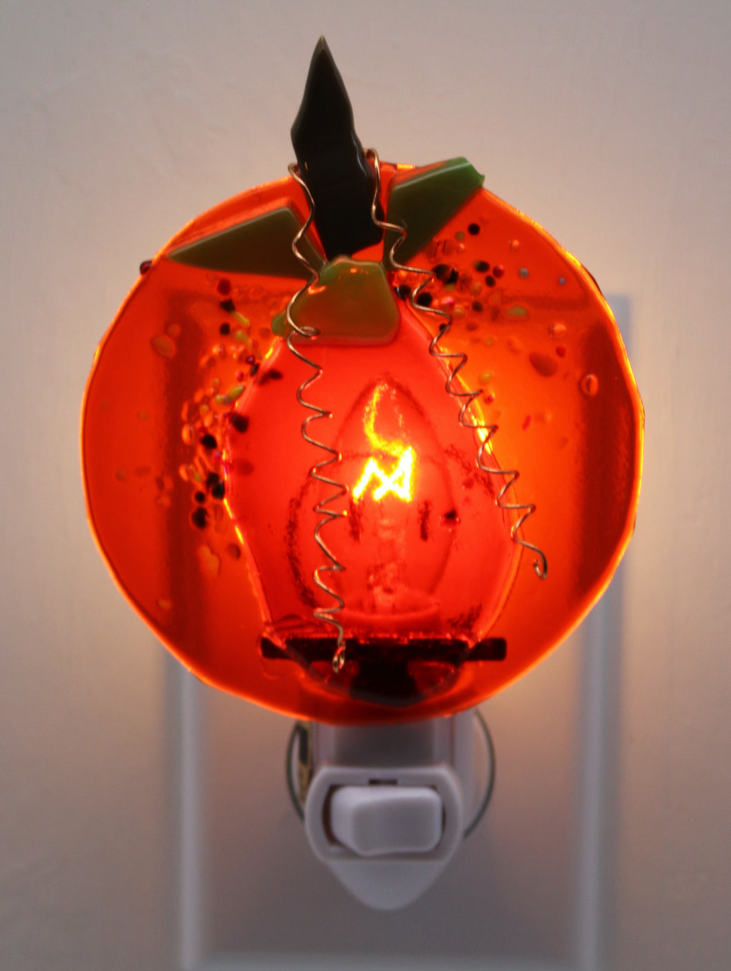 Pumpkin Fall Night Light on Transparent Orange Glass