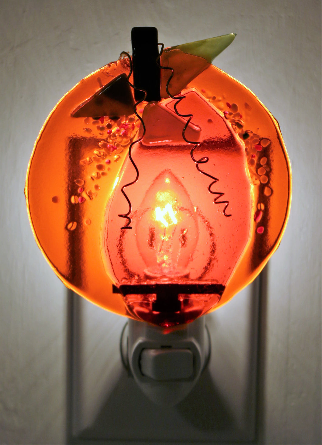 Pumpkin Fall Night Light on Transparent Orange Glass