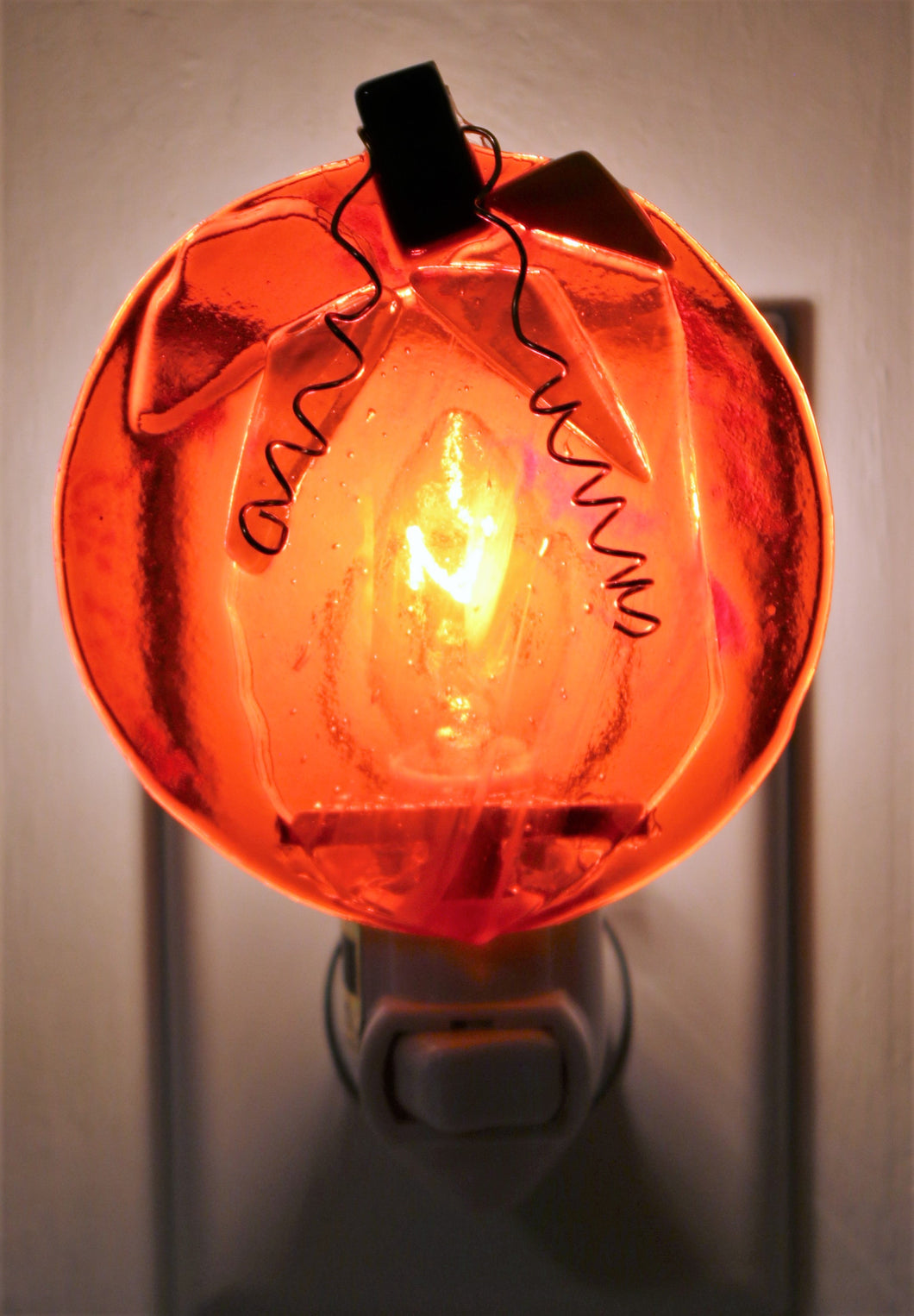 Pumpkin Fall Night Light on Transparent Orange Glass