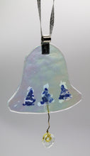 Load image into Gallery viewer, Rainbow Clear Glass Bell with painted Blue Trees Ornament
