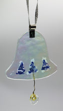 Load image into Gallery viewer, Rainbow Clear Glass Bell with painted Blue Trees Ornament
