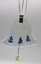 Load image into Gallery viewer, Rainbow Clear Glass Bell with painted Blue Trees Ornament
