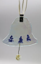 Load image into Gallery viewer, Rainbow Clear Glass Bell with painted Blue Trees Ornament
